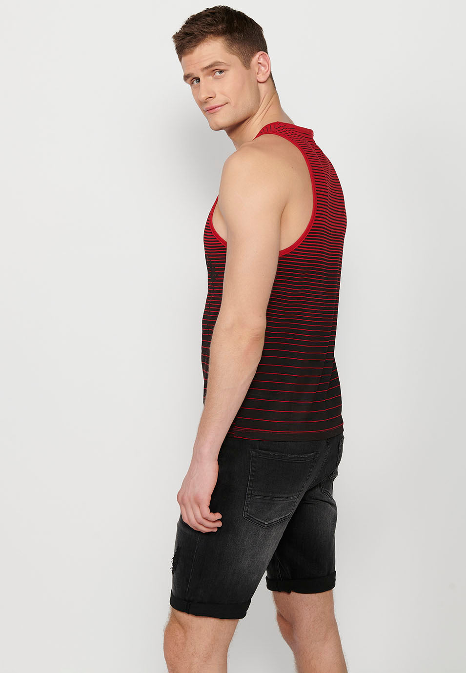 Camiseta Hombre Sin Mangas de Tirantes con Estampado Degradado de Algodón – Koroshi Rojo