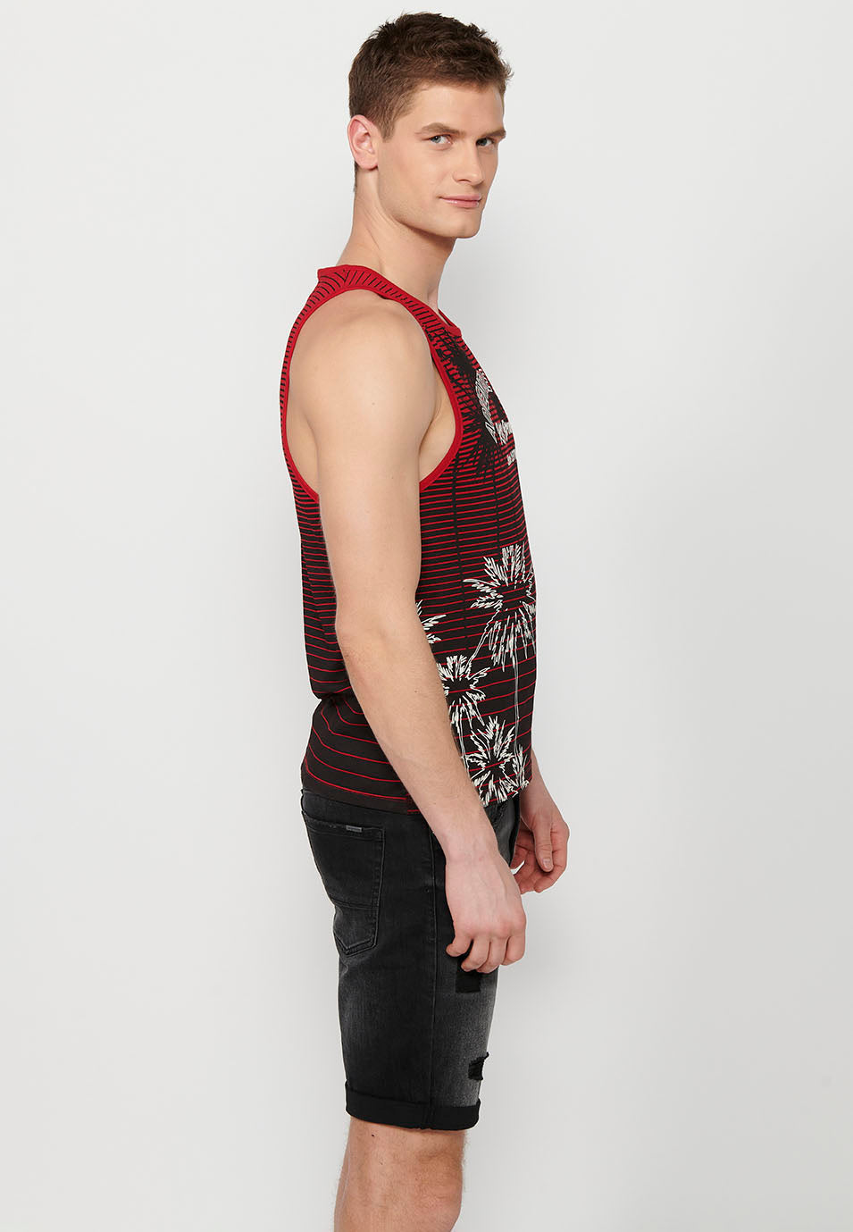 Camiseta Hombre Sin Mangas de Tirantes con Estampado Degradado de Algodón – Koroshi Rojo