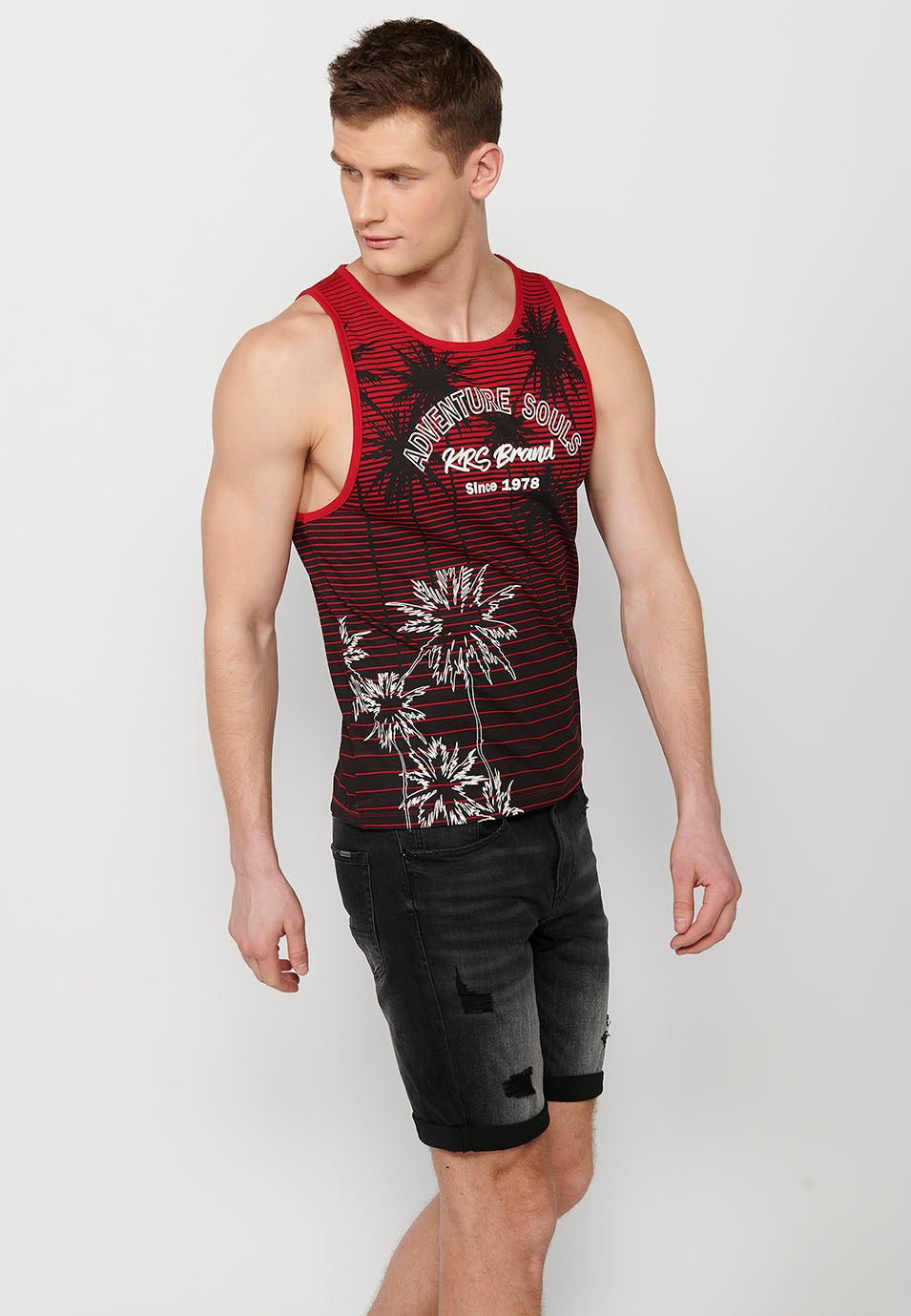 Camiseta Hombre Sin Mangas de Tirantes con Estampado Degradado de Algodón – Koroshi Rojo
