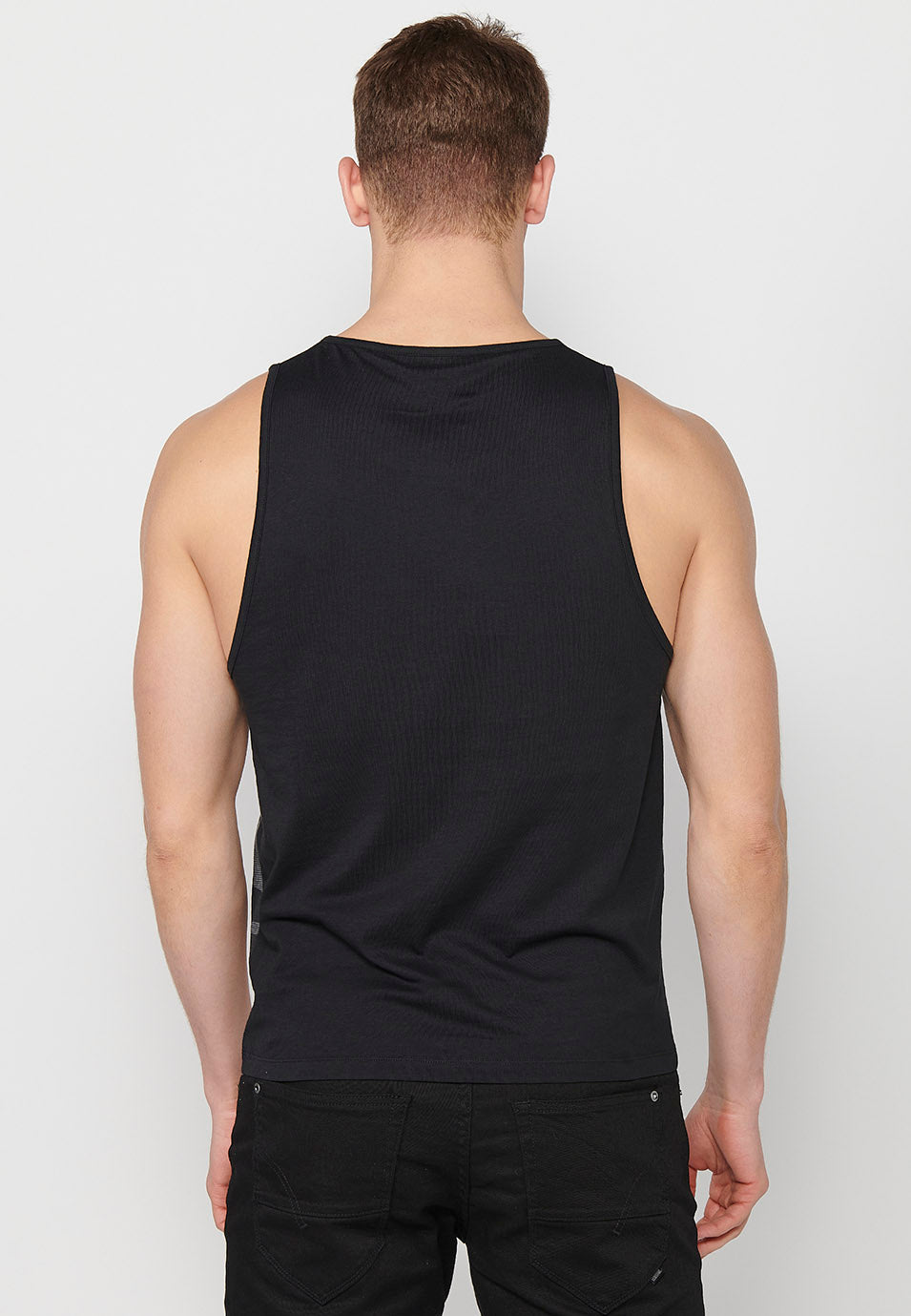 Camiseta Hombre Sin Mangas de Tirantes Estampado Camuflaje de Algodón – Koroshi Negro