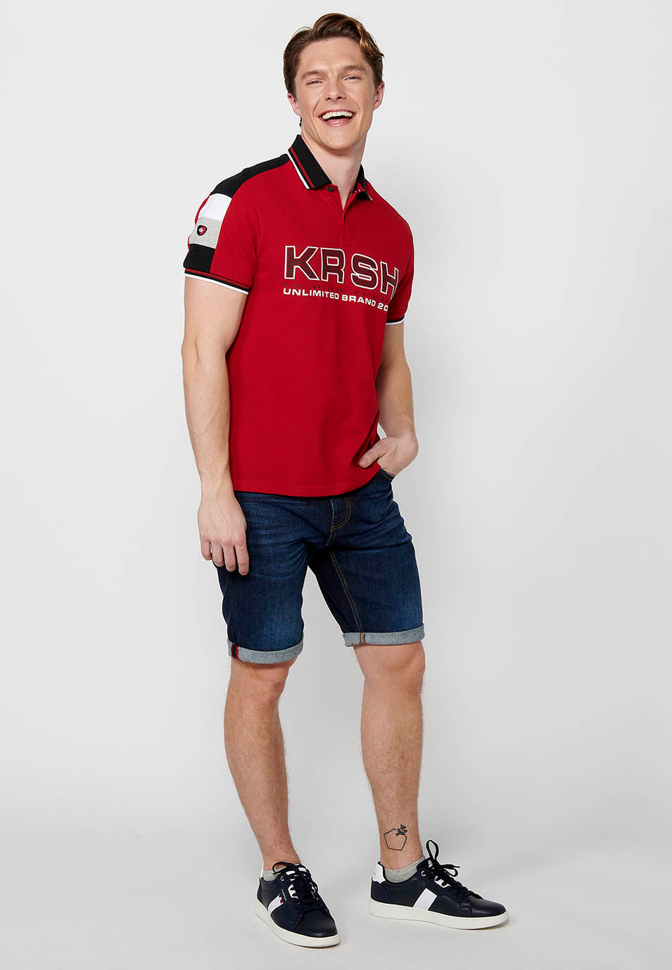 Polo Hombre Manga Corta Cuello Camisero Pique con Estampado – Koroshi 2411PC21