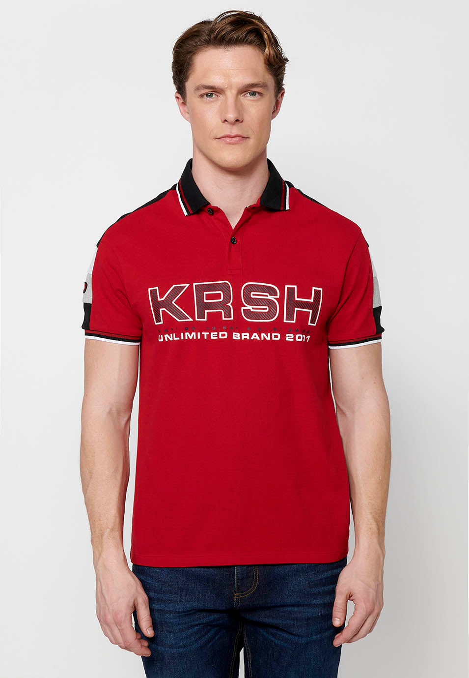 Polo Hombre Manga Corta Cuello Camisero Pique con Estampado – Koroshi 2411PC21