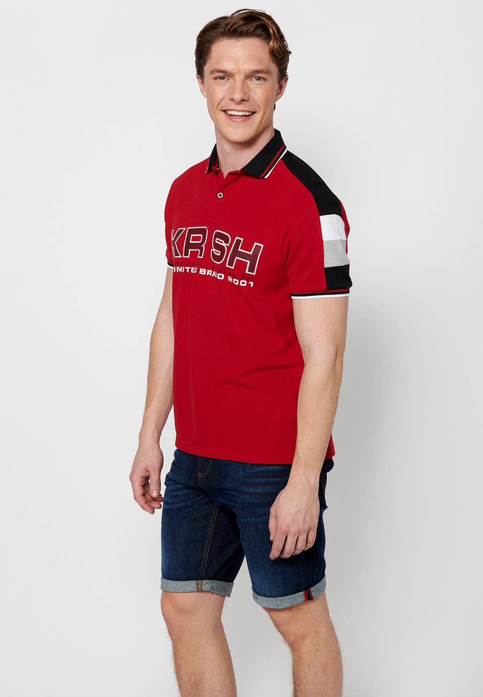 Polo Hombre Manga Corta Cuello Camisero Pique con Estampado – Koroshi 2411PC21