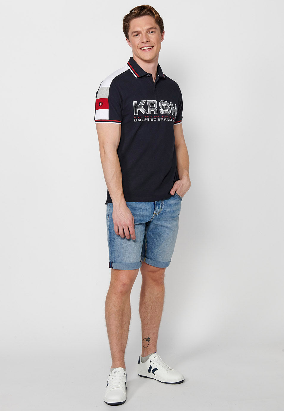 Polo Hombre Manga Corta Cuello Camisero Pique con Estampado – Koroshi 2411PC21