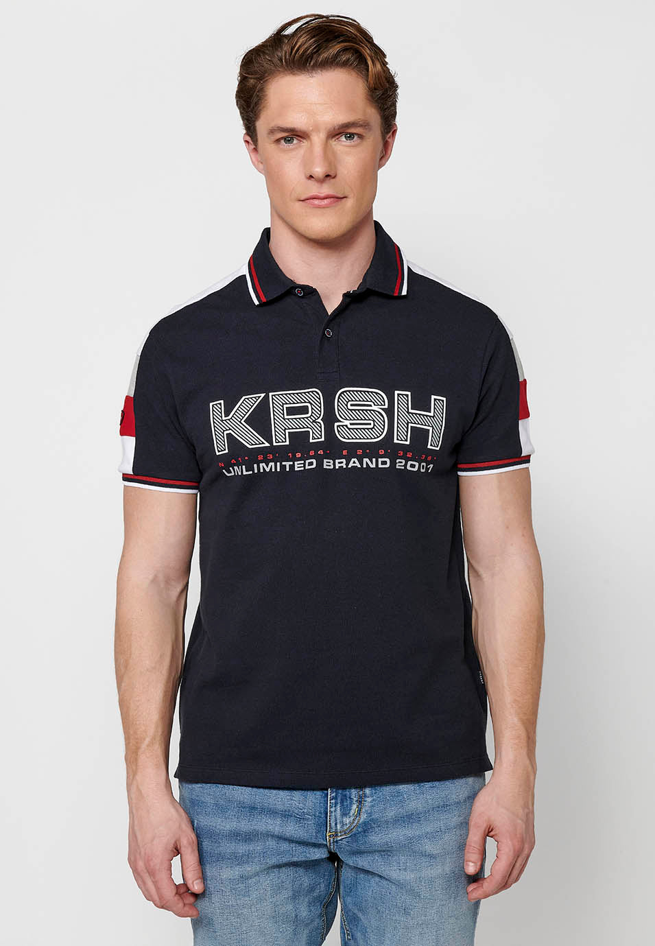 Polo Hombre Manga Corta Cuello Camisero Pique con Estampado – Koroshi 2411PC21
