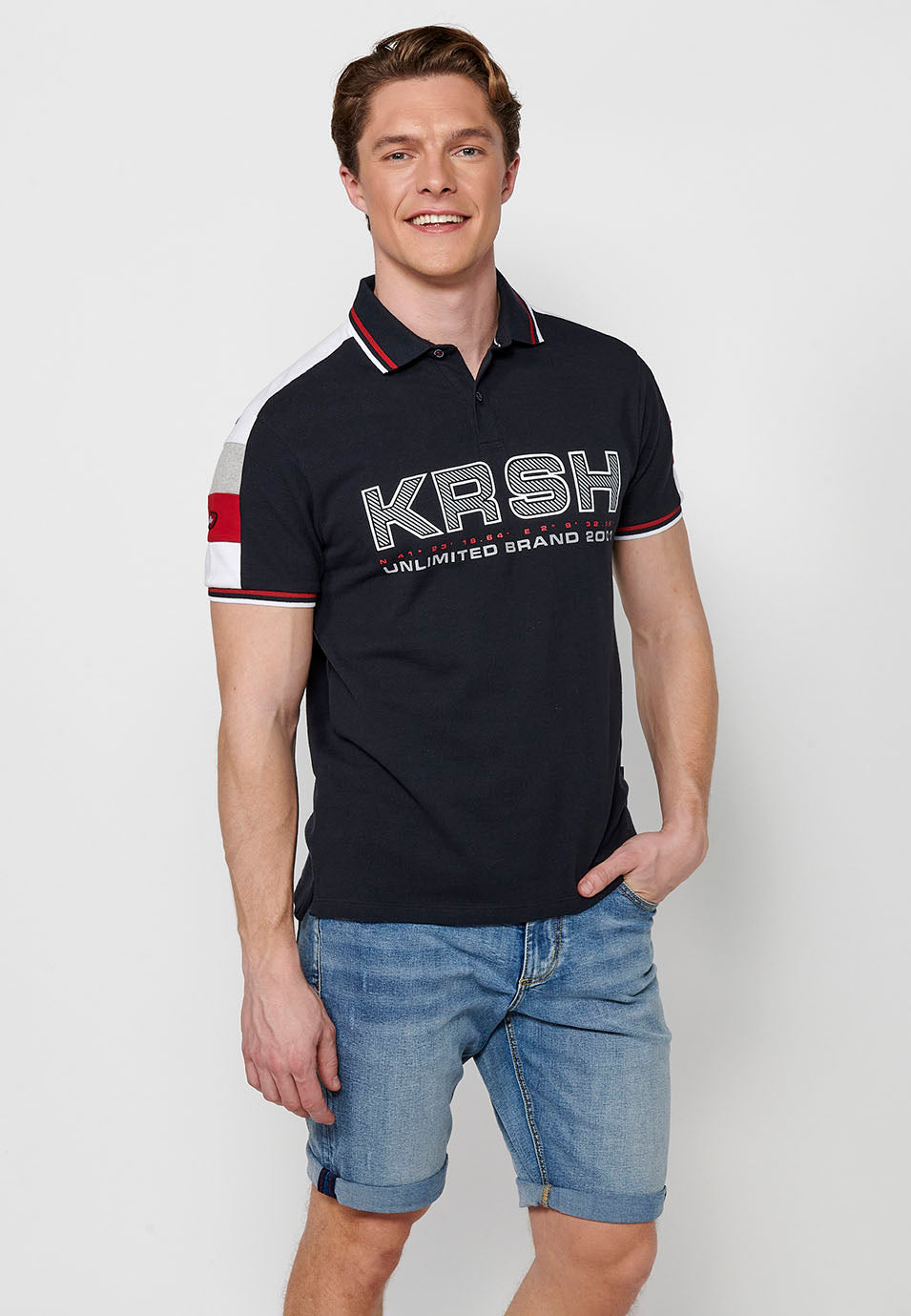 Polo Hombre Manga Corta Cuello Camisero Pique con Estampado – Koroshi 2411PC21