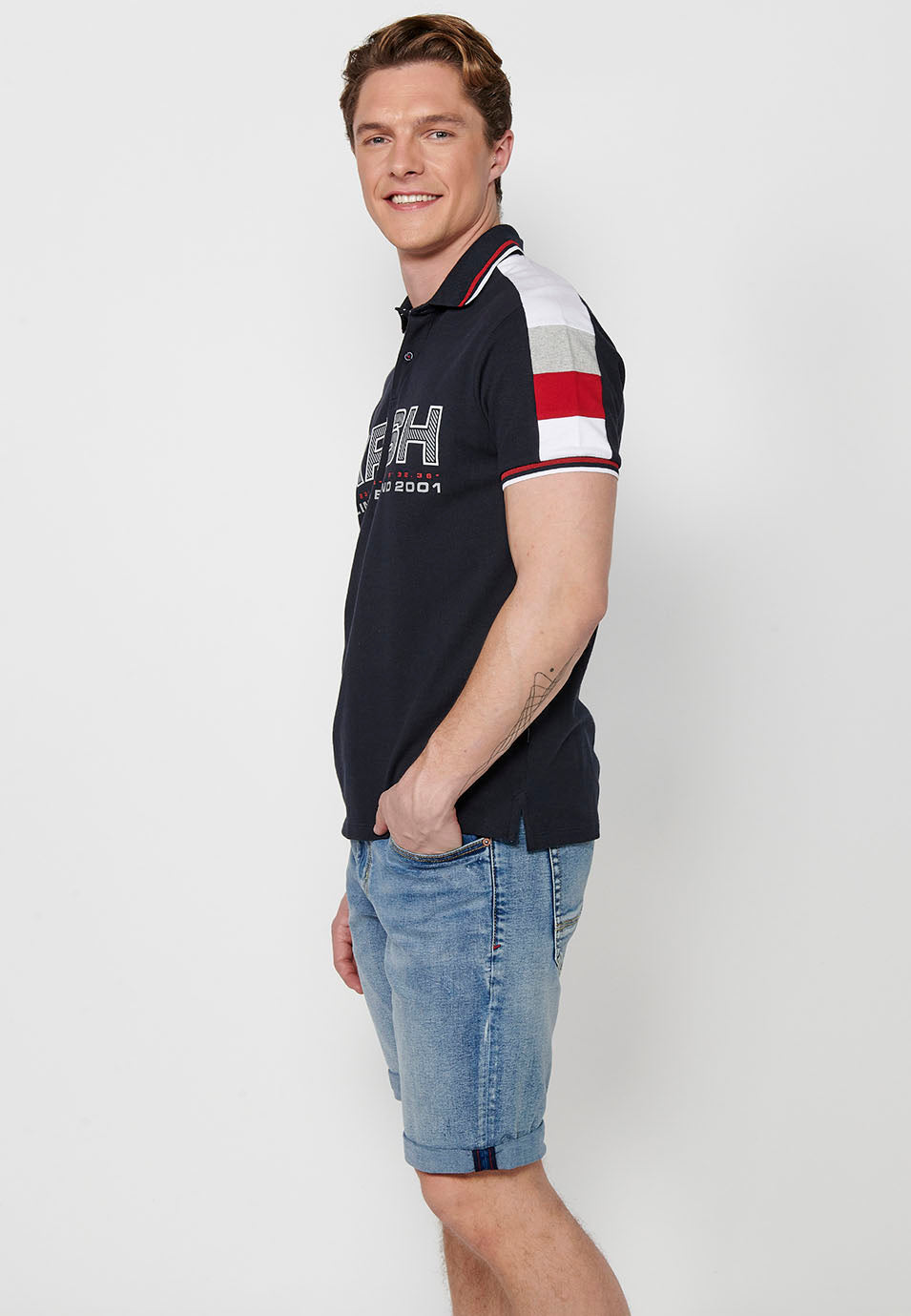 Polo Hombre Manga Corta Cuello Camisero Pique con Estampado – Koroshi 2411PC21