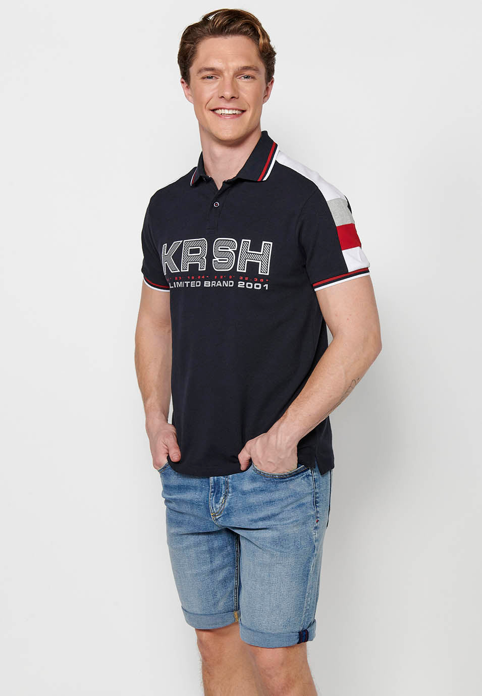 Polo Hombre Manga Corta Cuello Camisero Pique con Estampado – Koroshi 2411PC21