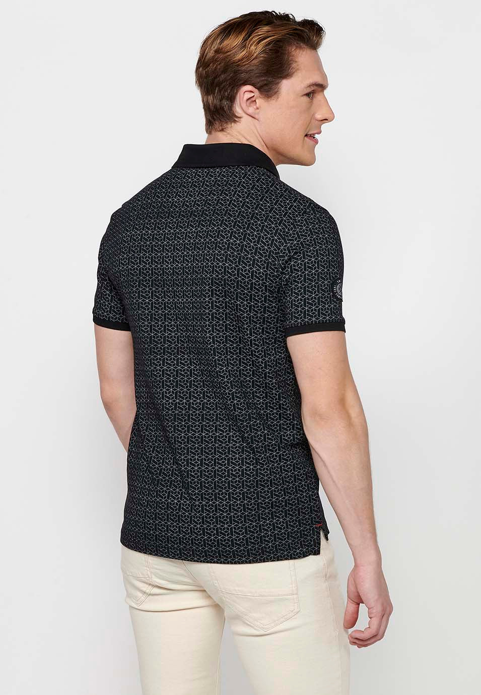 Polo Hombre Manga Corta Cuello Camisero con Estampado Geometrico – Koroshi Negro