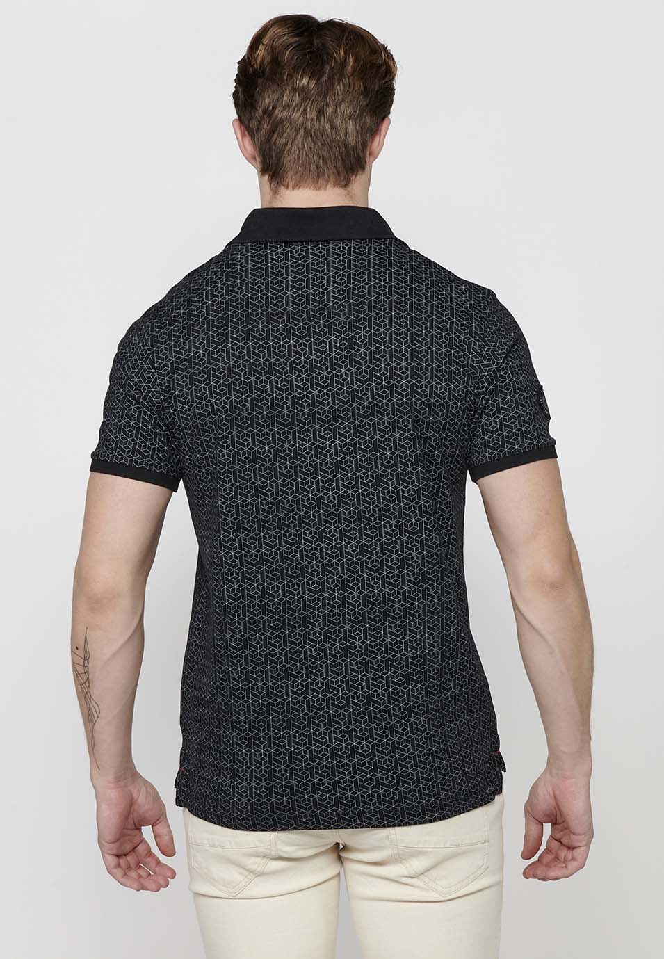 Polo Hombre Manga Corta Cuello Camisero con Estampado Geometrico – Koroshi Negro