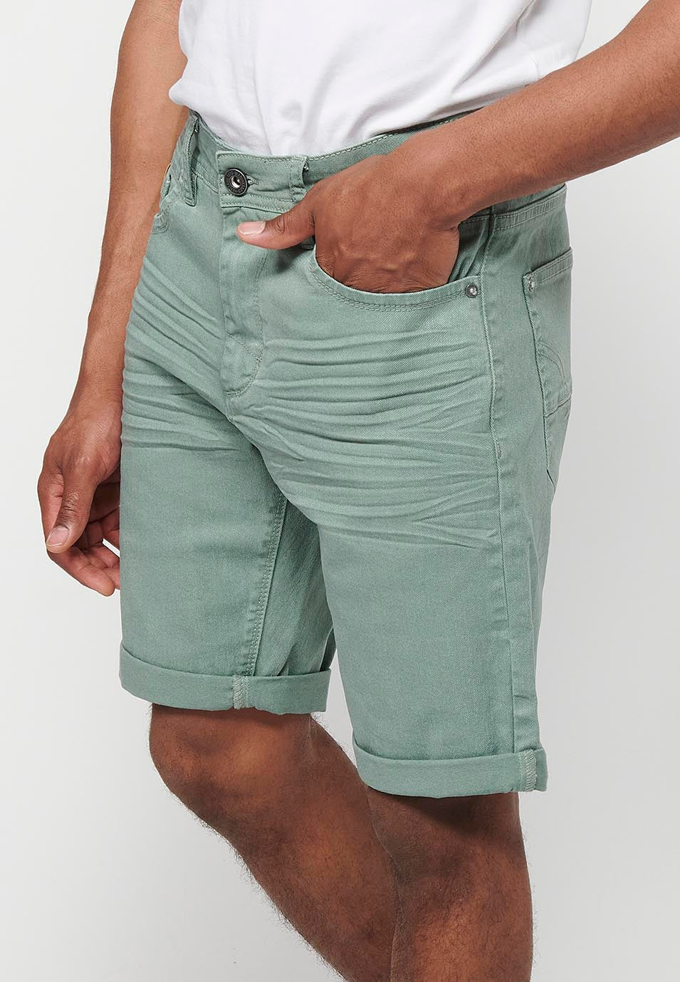 Bermuda Hombre Algodón con Vuelta 5 Bolsillos – Koroshi 2411PS00