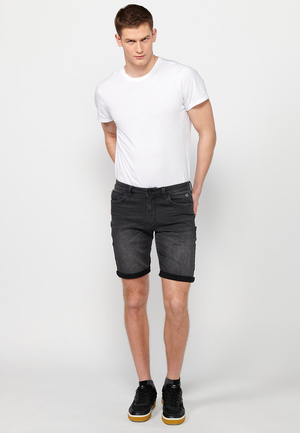 Bermuda Hombre Vaquera Acabado Vuelta – Koroshi Black Denim