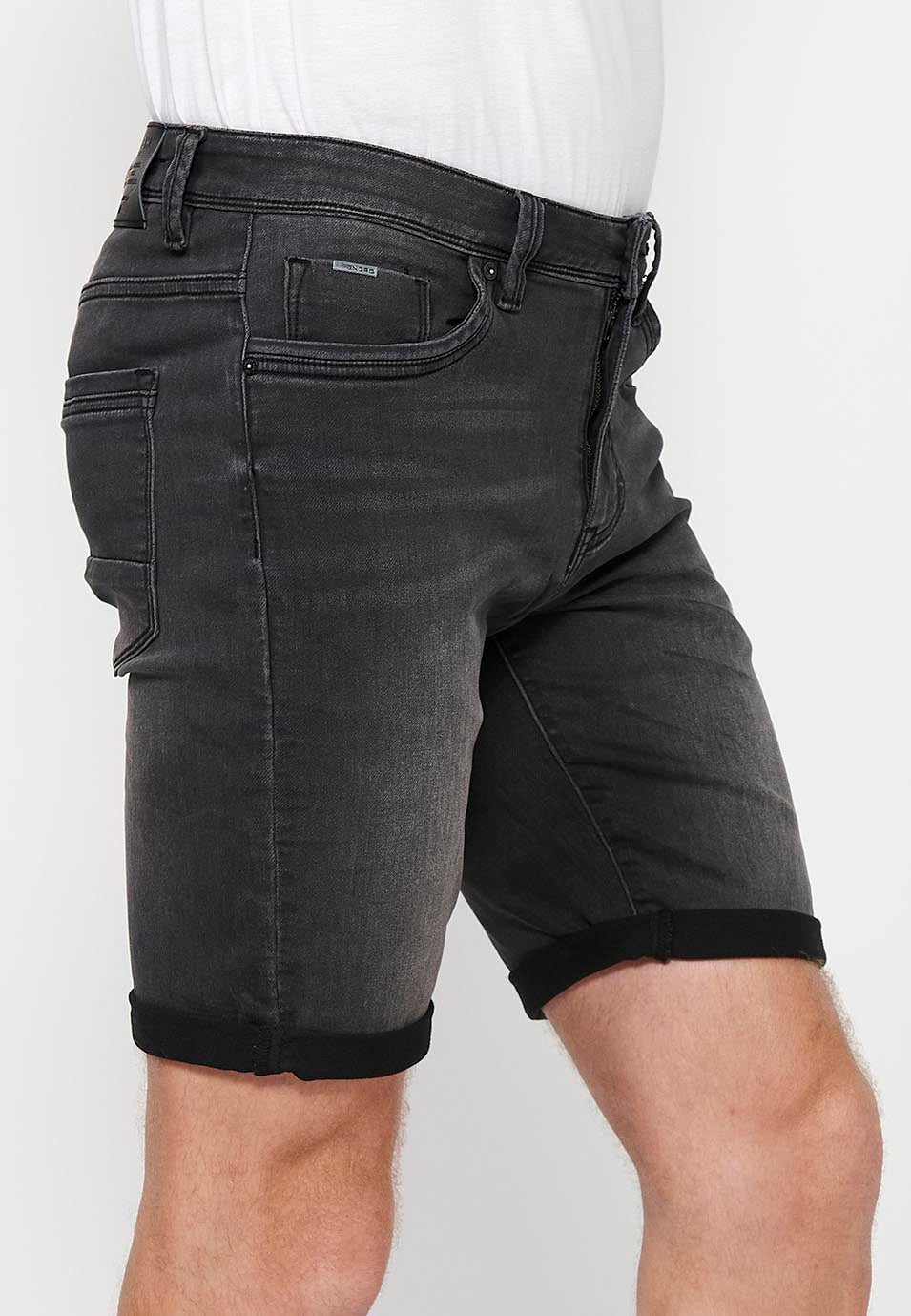 Bermuda Hombre Vaquera Acabado Vuelta – Koroshi Black Denim