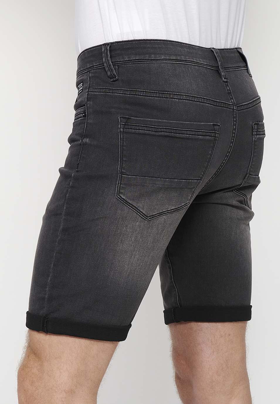 Bermuda Hombre Vaquera Acabado Vuelta – Koroshi Black Denim
