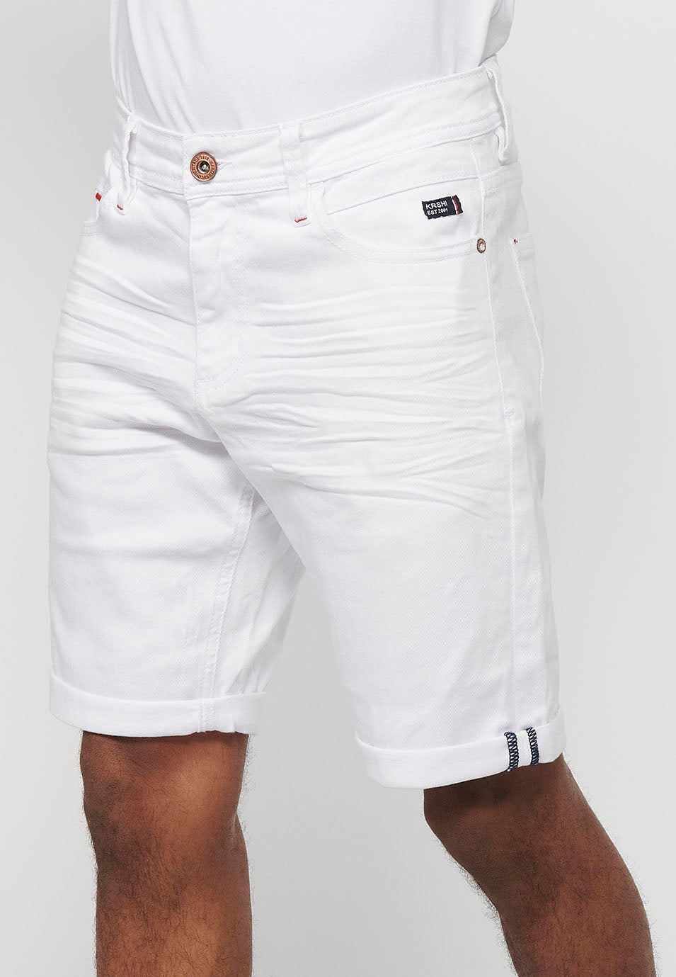 Bermuda Hombre Vaquera Acabado Vuelta Denim Blanco – Koroshi 2411PS35