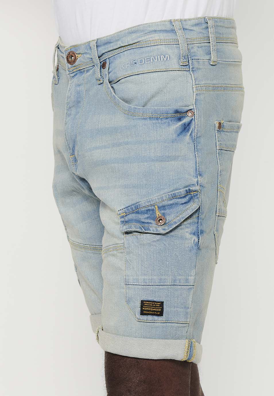 Bermuda Cargo Denim Hombre Efecto Lavado – Koroshi Azul Claro