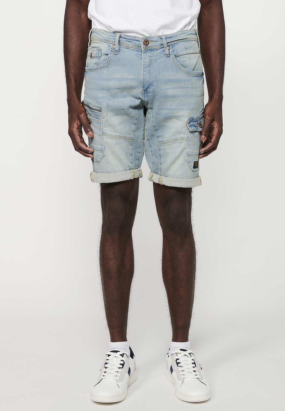 Bermuda Cargo Denim Hombre Efecto Lavado – Koroshi Azul Claro