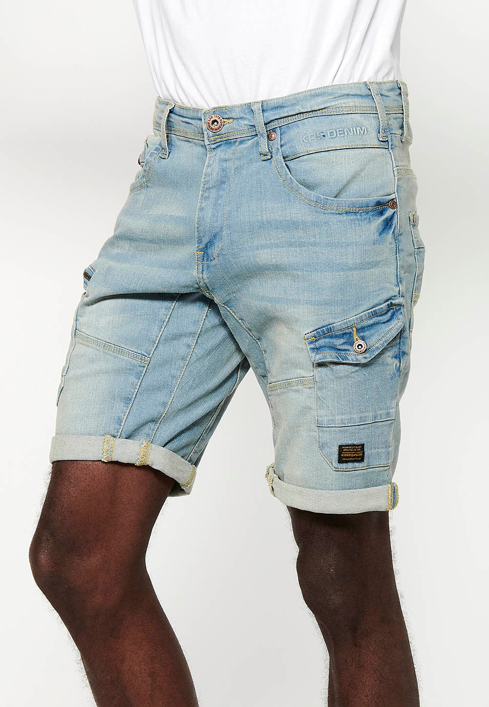 Bermuda Cargo Denim Hombre Efecto Lavado – Koroshi Azul Claro