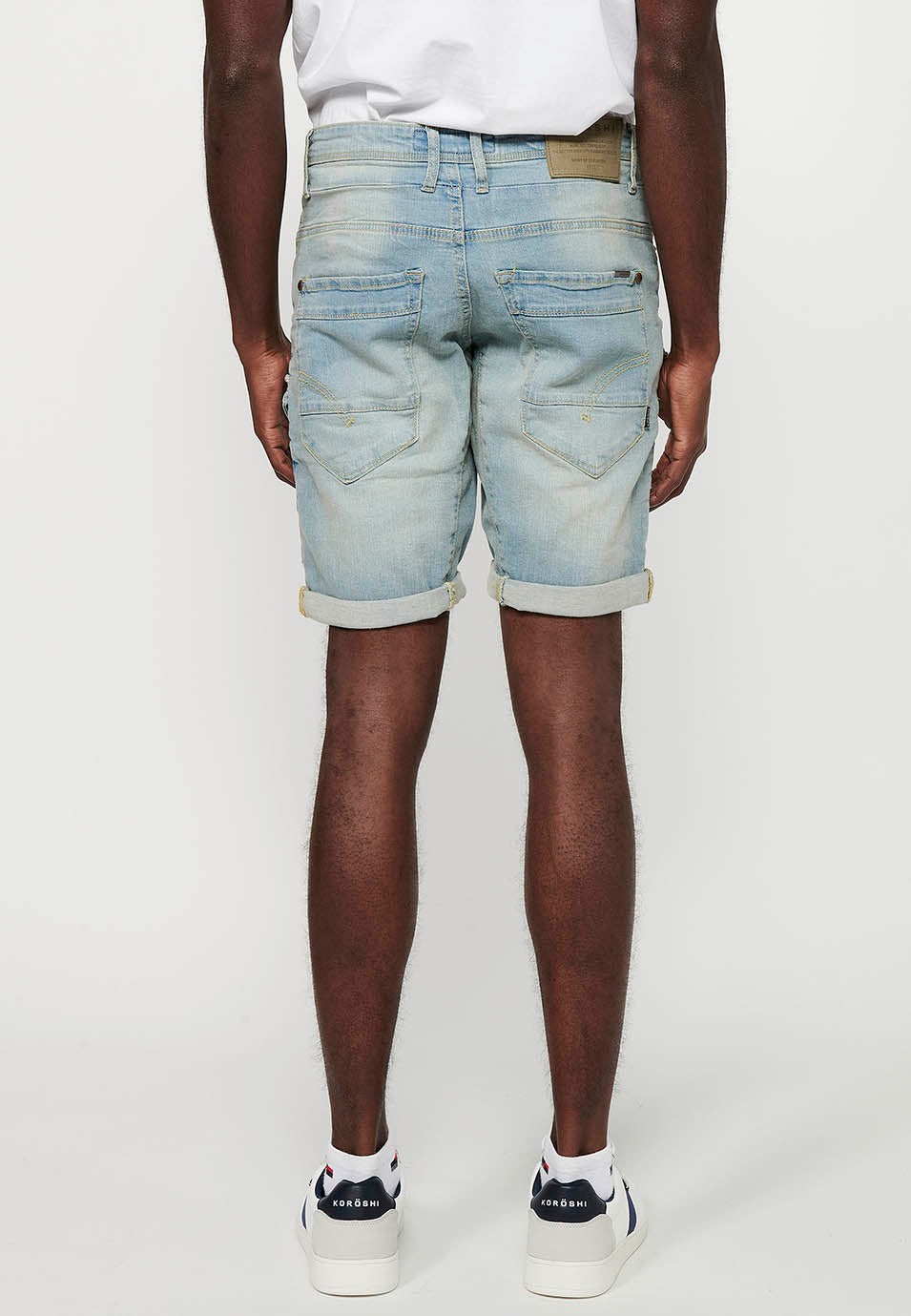 Bermuda Cargo Denim Hombre Efecto Lavado – Koroshi Azul Claro