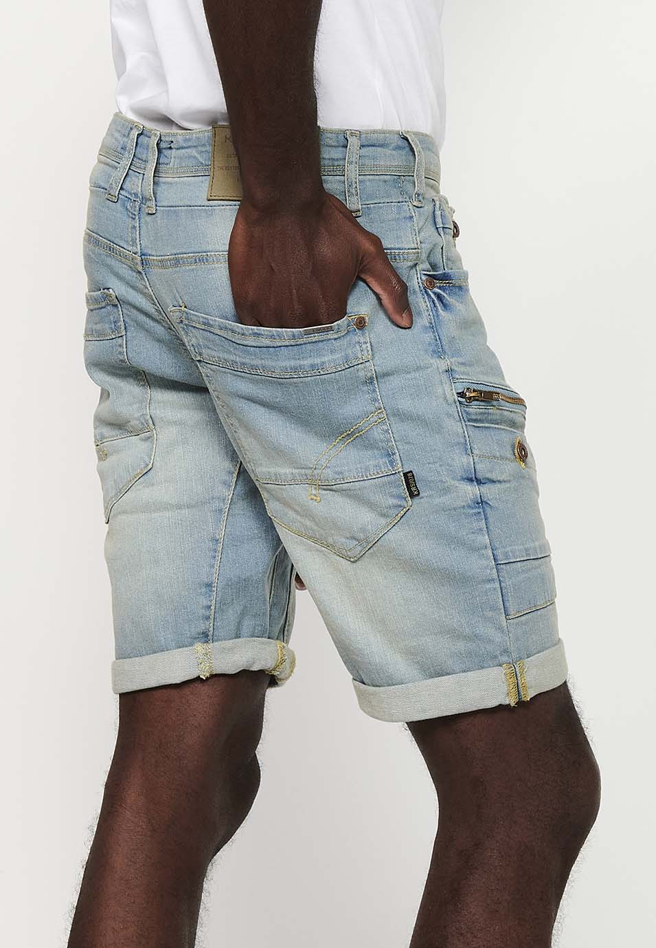 Bermuda Cargo Denim Hombre Efecto Lavado – Koroshi Azul Claro