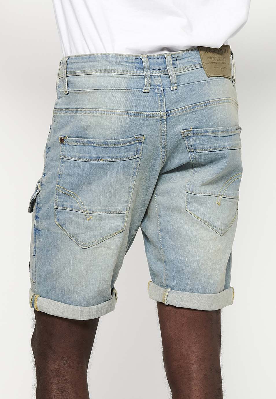 Bermuda Cargo Denim Hombre Efecto Lavado – Koroshi Azul Claro
