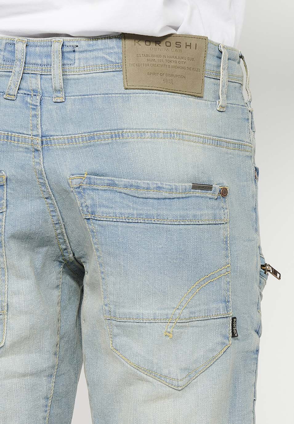 Bermuda Cargo Denim Hombre Efecto Lavado – Koroshi Azul Claro