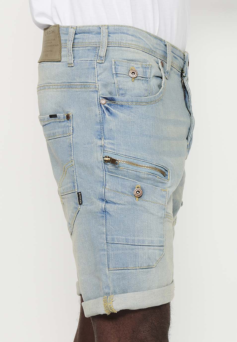 Bermuda Cargo Denim Hombre Efecto Lavado – Koroshi Azul Claro