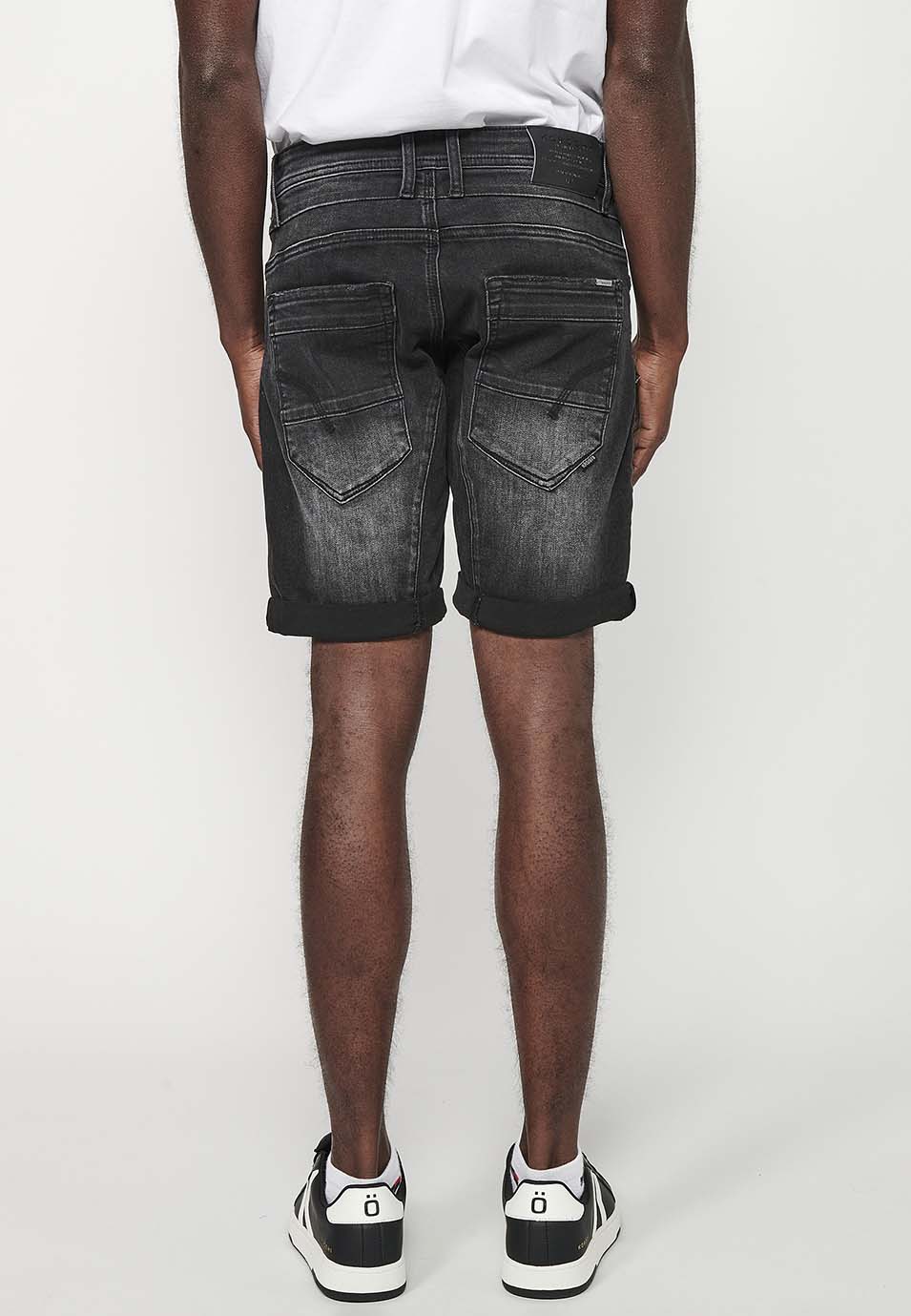 Bermuda Hombre Denim Cargo Cremalleras – Koroshi Black Denim