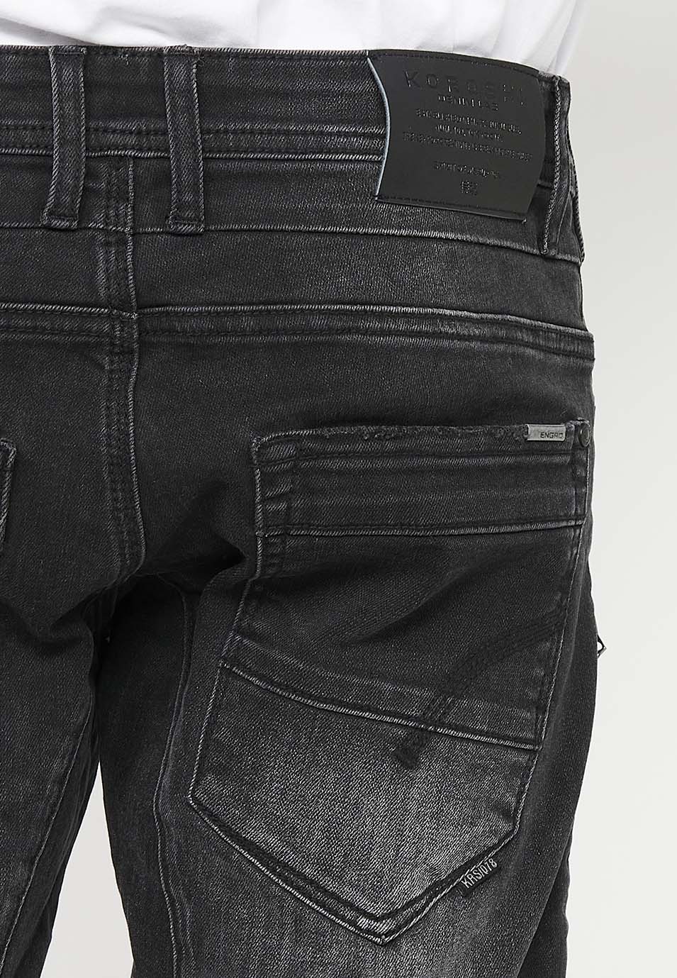 Bermuda Hombre Denim Cargo Cremalleras – Koroshi Black Denim