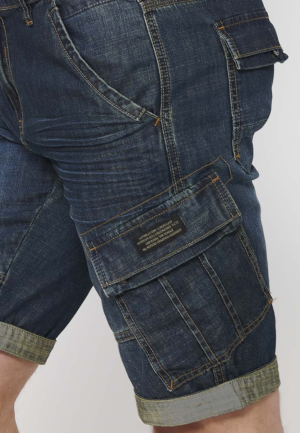 Bermuda Hombre Vaquera Cargo Acabado Vuelta – Koroshi Azul Oscuro