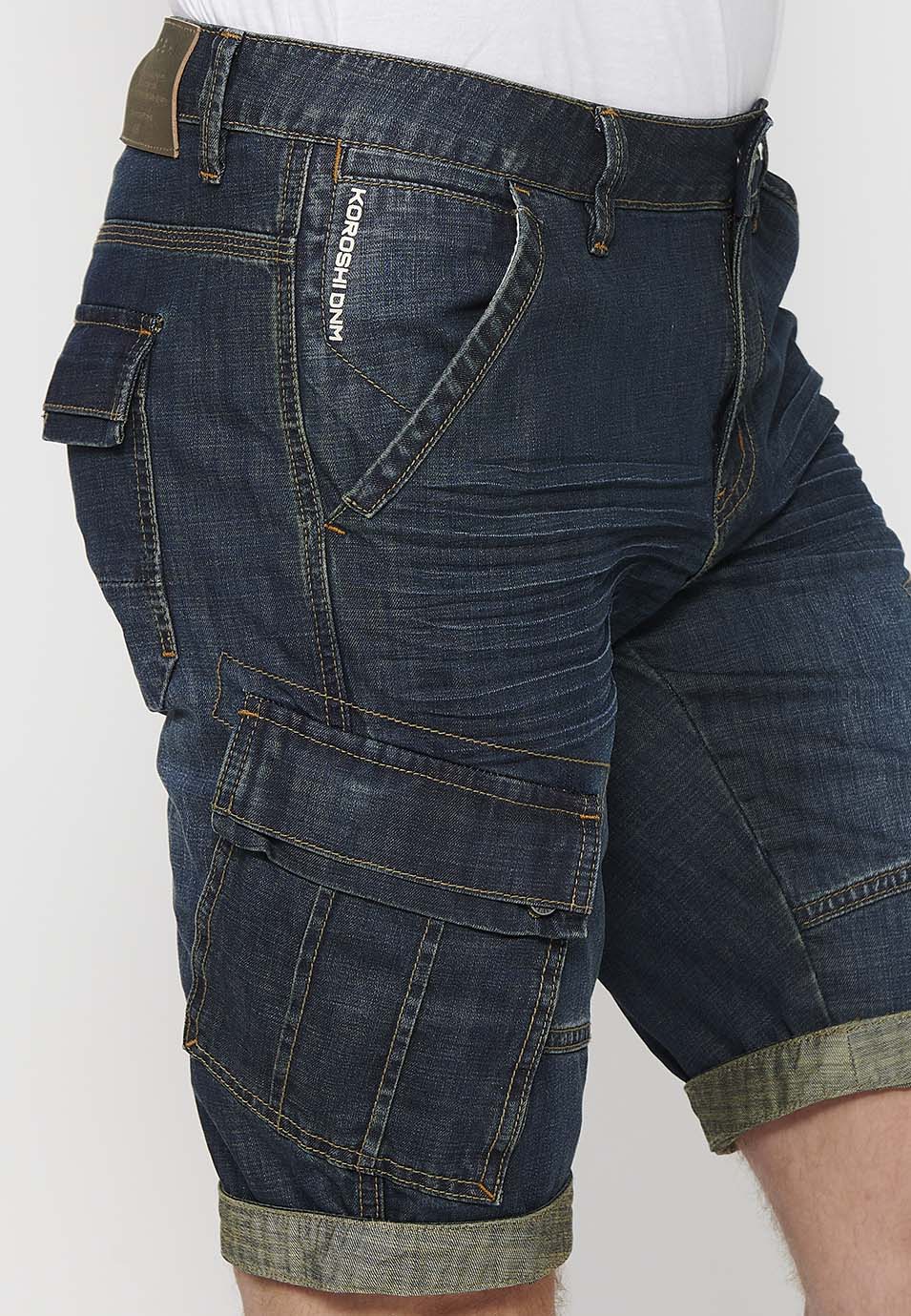 Bermuda Hombre Vaquera Cargo Acabado Vuelta – Koroshi Azul Oscuro