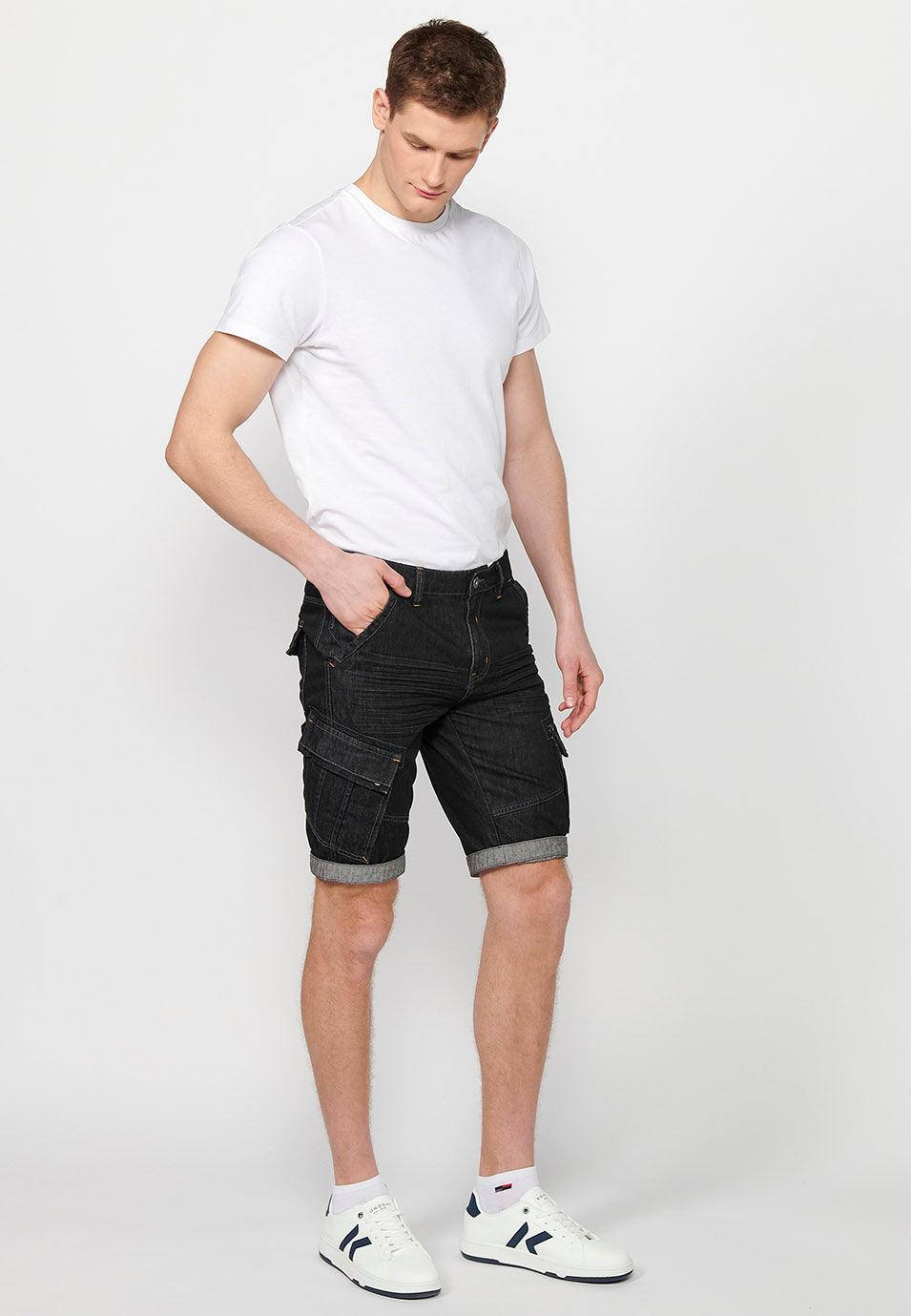 Bermuda Hombre Vaquera Vuelta Algodón – Koroshi Negro