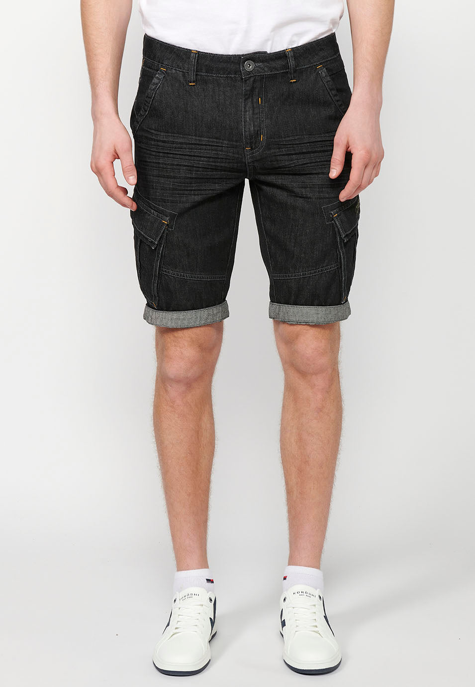 Bermuda Hombre Vaquera Vuelta Algodón – Koroshi Negro
