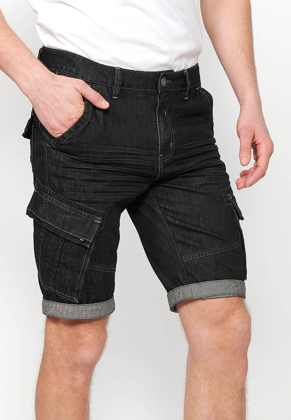 Bermuda Hombre Vaquera Vuelta Algodón – Koroshi Negro
