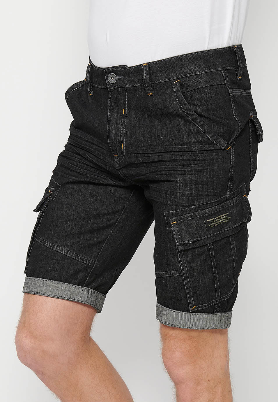 Bermuda Hombre Vaquera Vuelta Algodón – Koroshi Negro