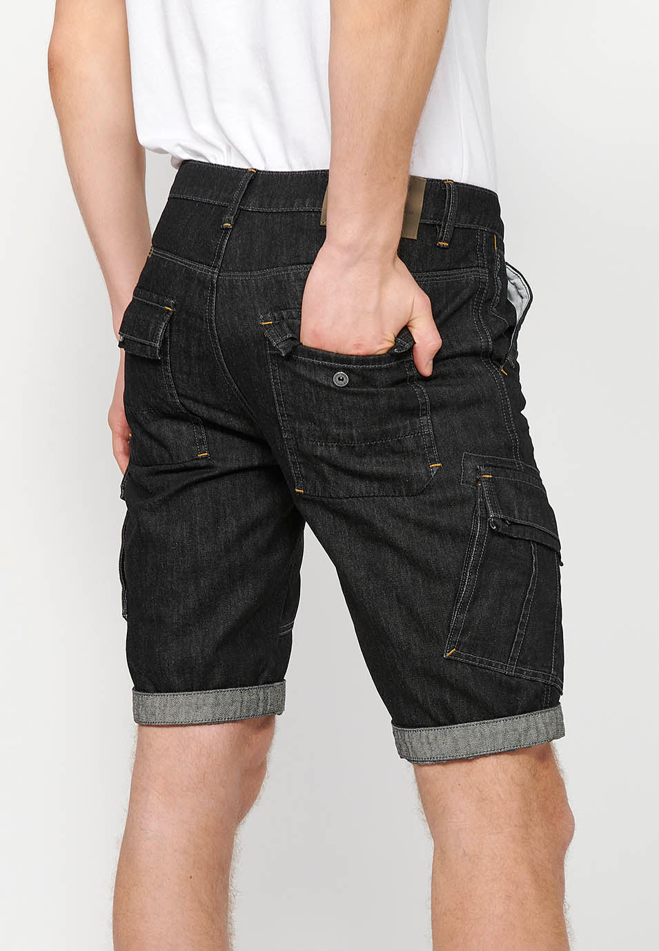 Bermuda Hombre Vaquera Vuelta Algodón – Koroshi Negro