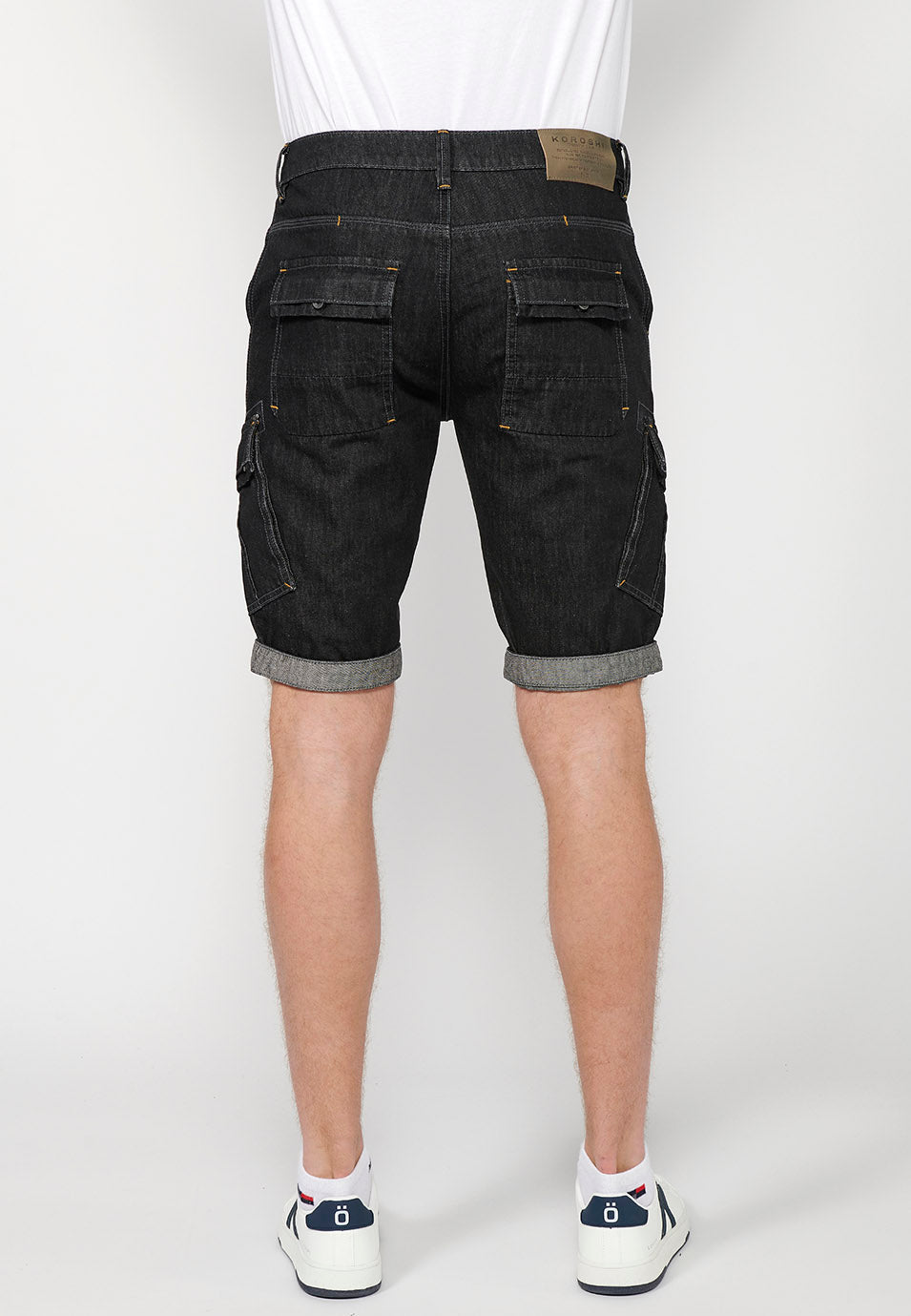 Bermuda Hombre Vaquera Vuelta Algodón – Koroshi Negro