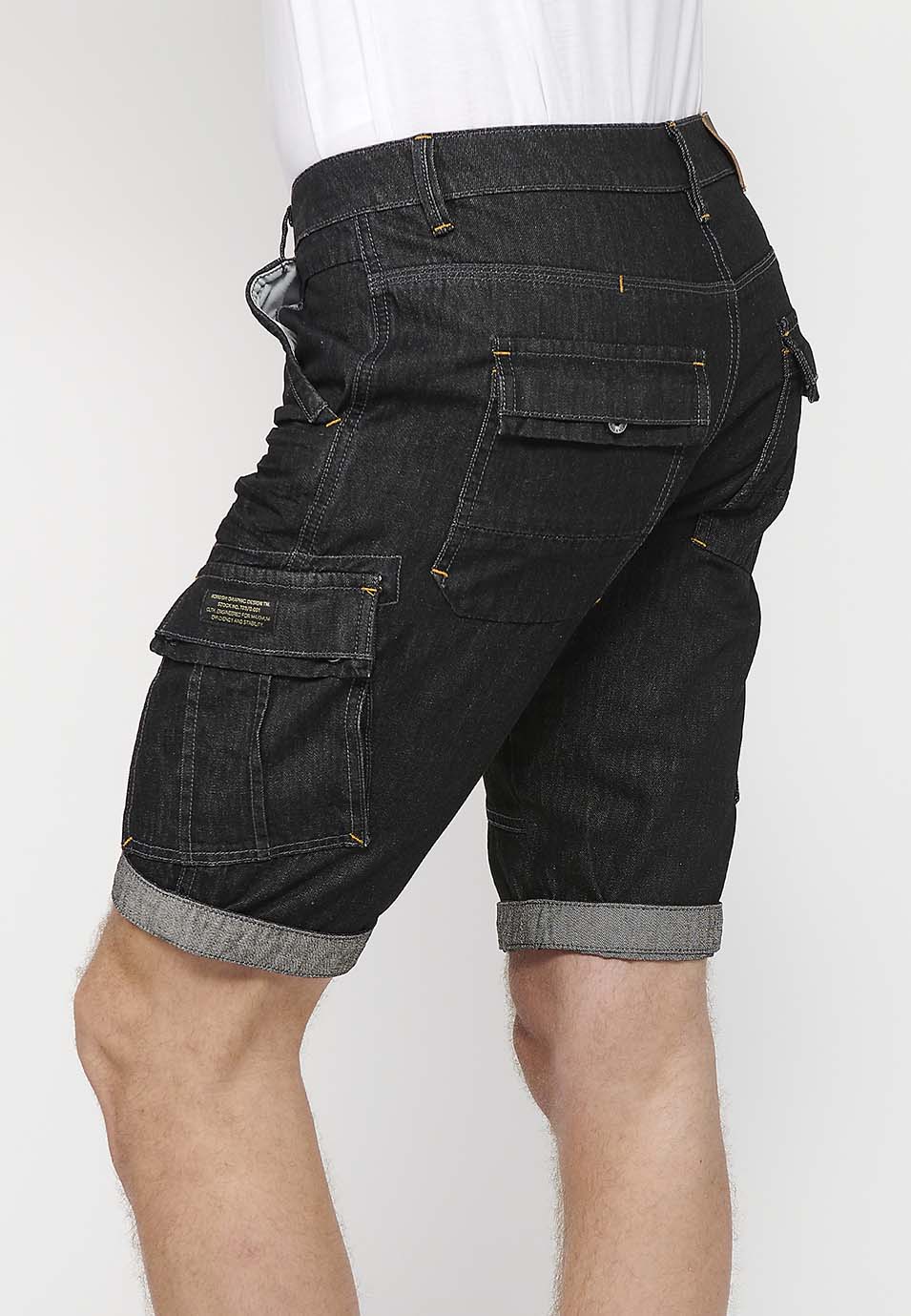 Bermuda Hombre Vaquera Vuelta Algodón – Koroshi Negro