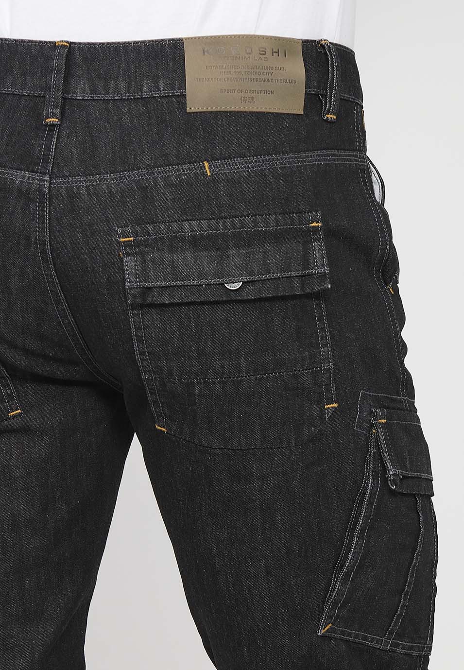 Bermuda Hombre Vaquera Vuelta Algodón – Koroshi Negro