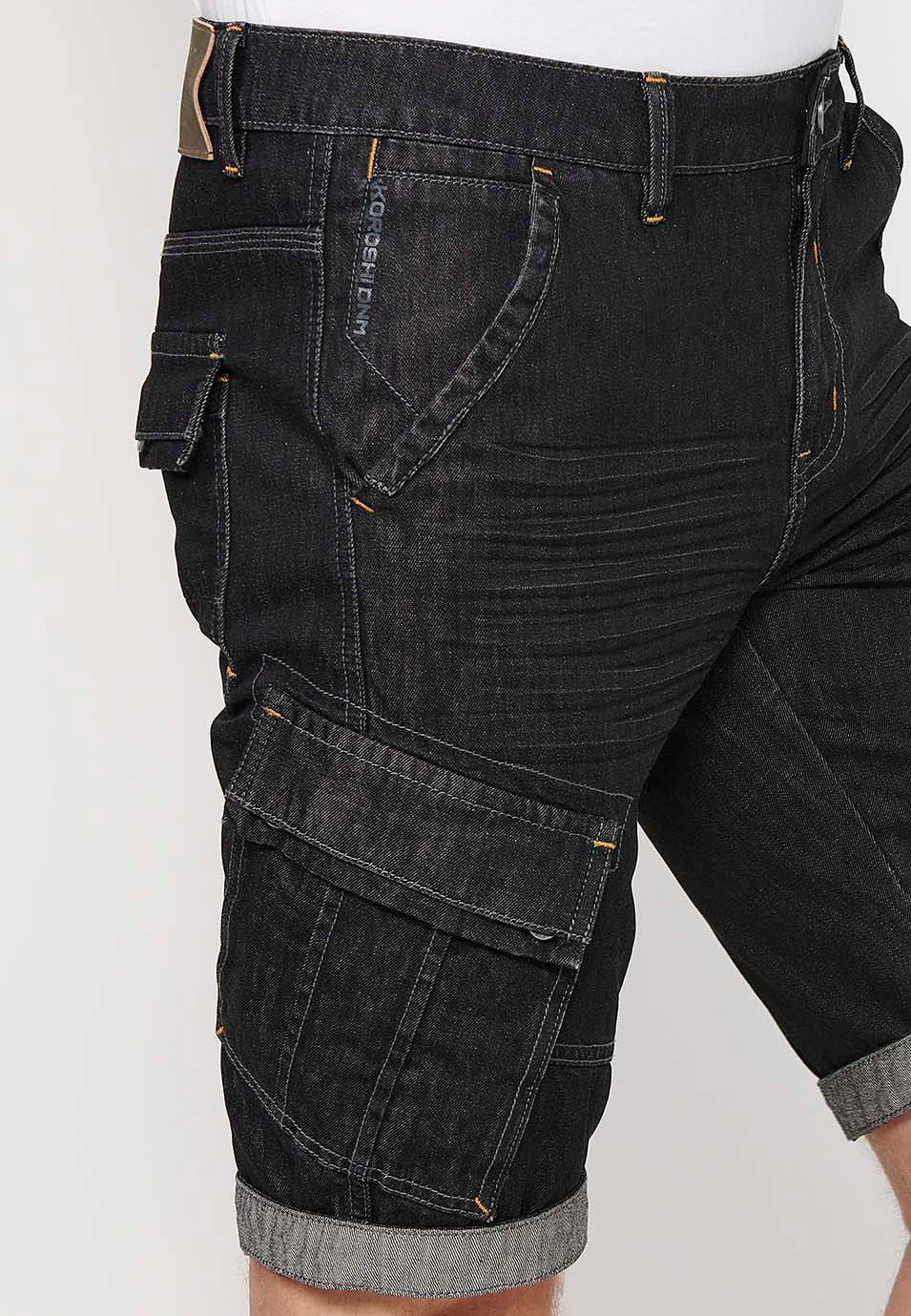 Bermuda Hombre Vaquera Vuelta Algodón – Koroshi Negro