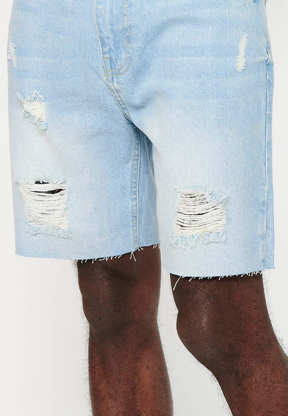 Bermuda Hombre Vaquera Rotos Confort – Koroshi Azul Claro