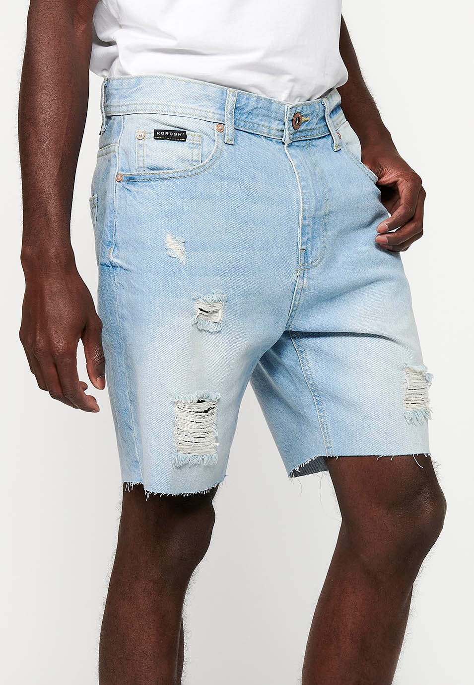Bermuda Hombre Vaquera Rotos Confort – Koroshi Azul Claro