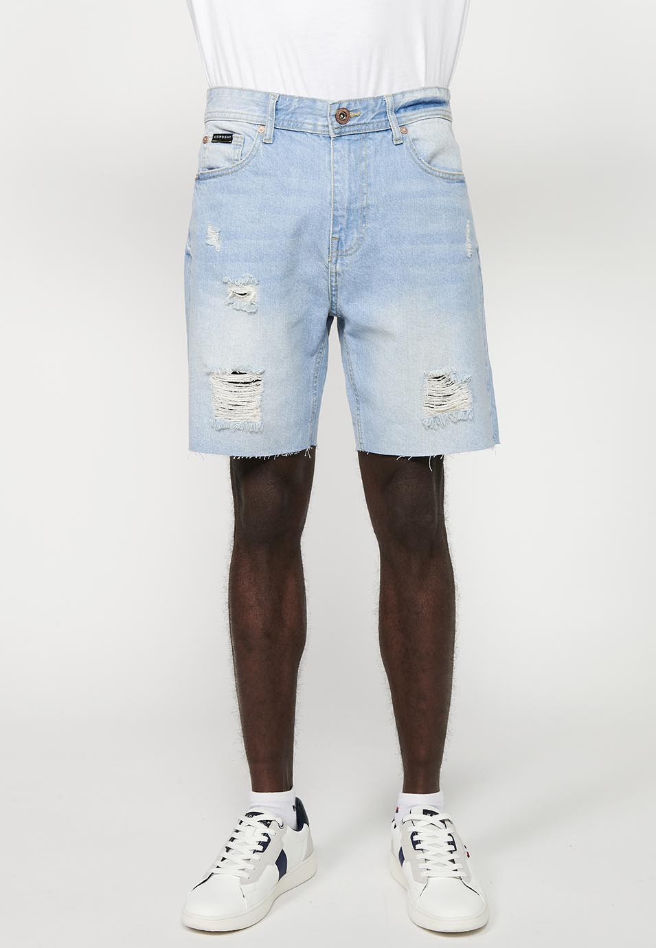 Bermuda Hombre Vaquera Rotos Confort – Koroshi Azul Claro