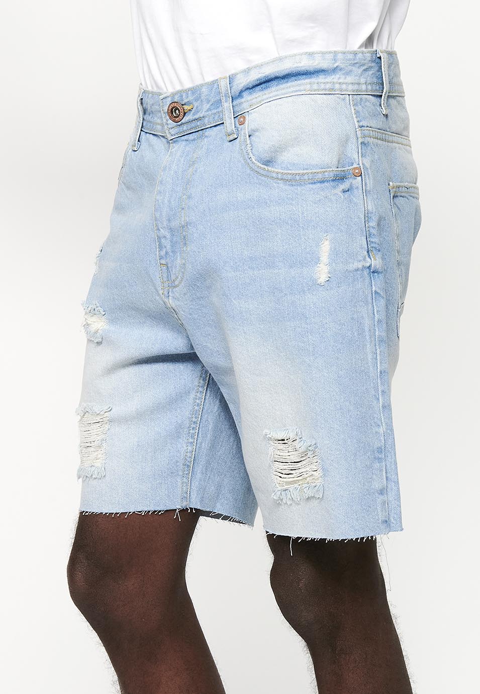 Bermuda Hombre Vaquera Rotos Confort – Koroshi Azul Claro