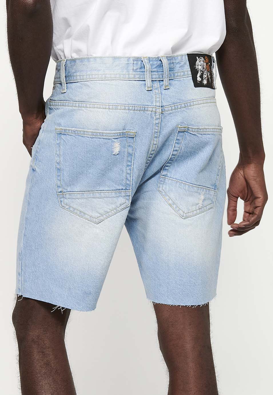 Bermuda Hombre Vaquera Rotos Confort – Koroshi Azul Claro
