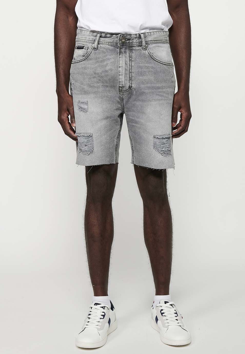 Bermuda Vaquera Hombre Confort Fit Denim – Koroshi Gris