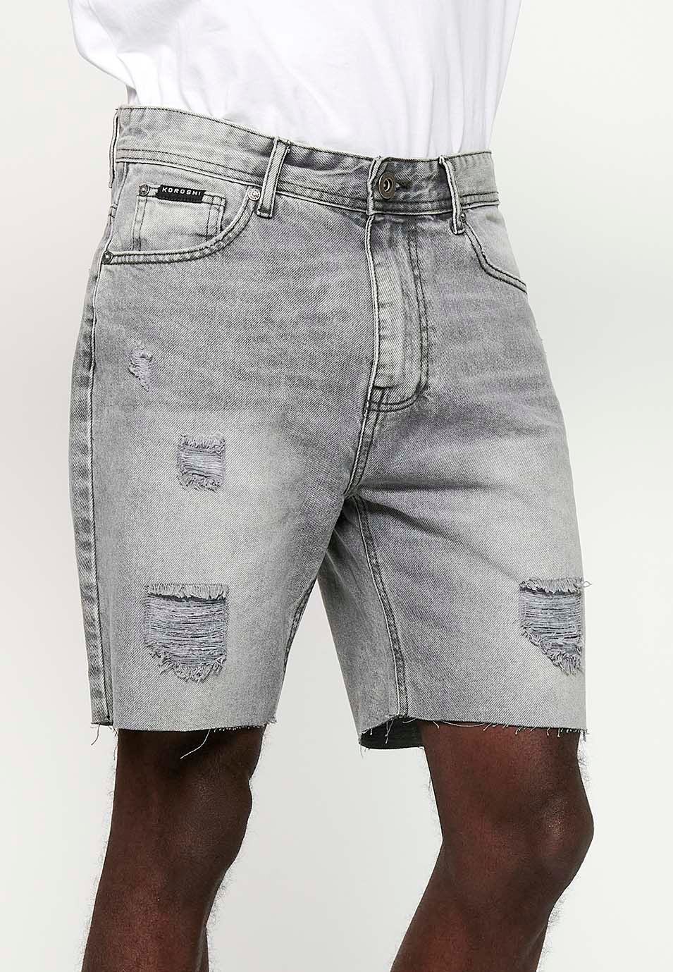 Bermuda Vaquera Hombre Confort Fit Denim – Koroshi Gris
