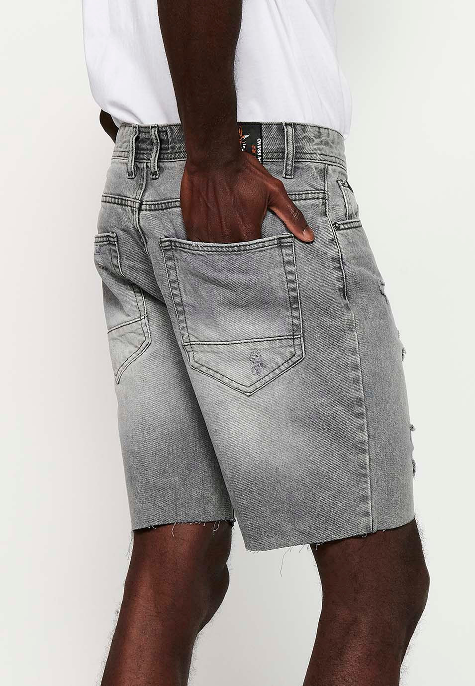 Bermuda Vaquera Hombre Confort Fit Denim – Koroshi Gris