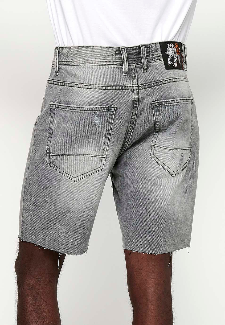 Bermuda Vaquera Hombre Confort Fit Denim – Koroshi Gris