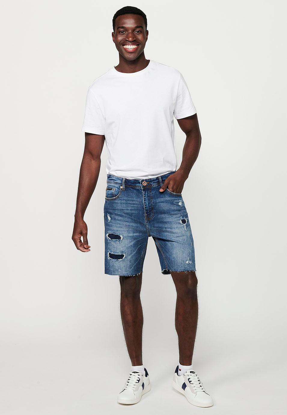 Bermuda Hombre Vaquera Rotos Confort – Koroshi Azul Medio